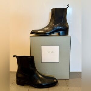 Tom Ford Black Croc-Embossed Leather Chelsea Boots